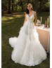 Beaded Ivory Lace Tulle Ruffled Luxurious Wedding Dress